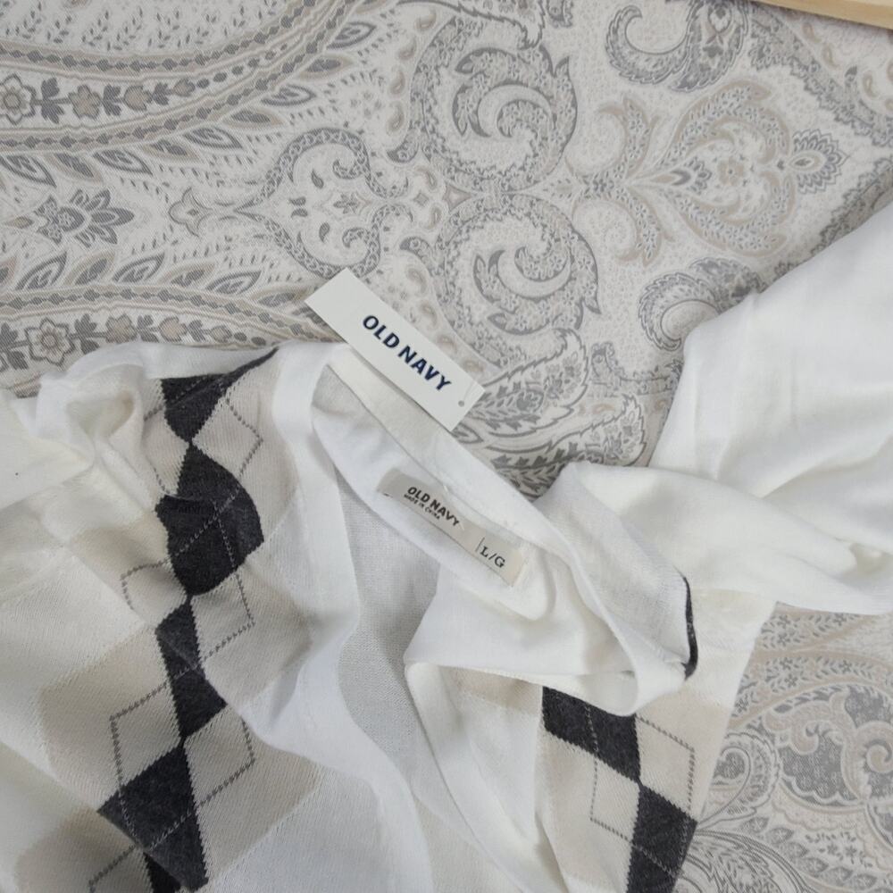 Old Navy Y2K women's cardigan white Argyle NWT Size Large Light academia Preppy - Picture 9 of 9